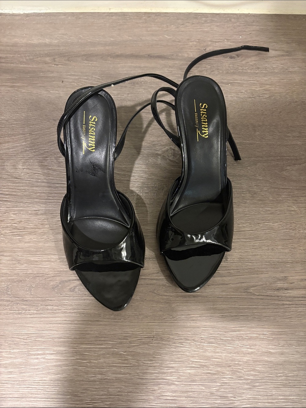 Black Patent Leather Strappy Heels